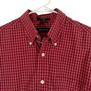 Nautica Mens Med Red Shirt Plaid Long Sleeve Button Down Casual Career